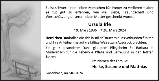 Traueranzeige von Ursula Irle von Siegener Zeitung