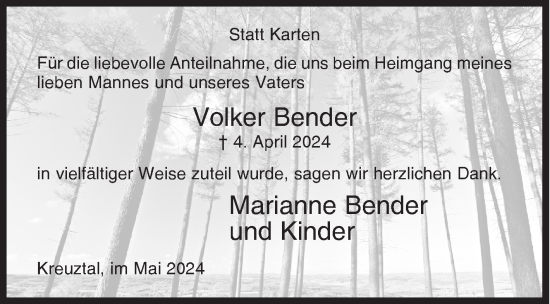 Traueranzeige von Volker Bender von Siegener Zeitung