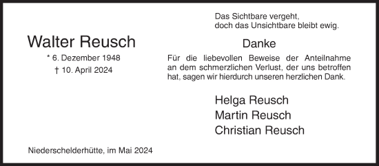Traueranzeige von Walter Reusch von Siegener Zeitung