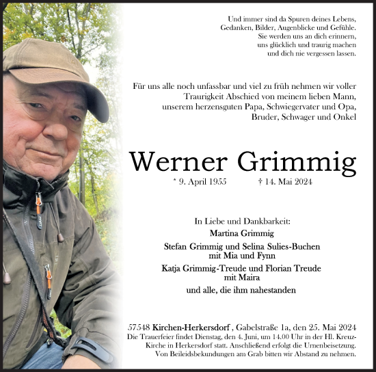 Traueranzeige von Werner Grimmig von Siegener Zeitung