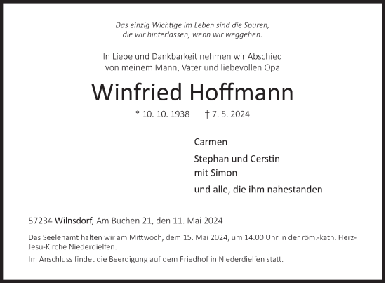 Traueranzeige von Winfried Hoffmann von Siegener Zeitung