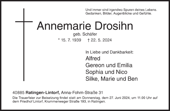 Traueranzeige von Annemarie Drosihn von Siegener Zeitung