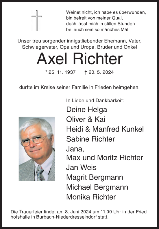 Traueranzeige von Axel Richter von Siegener Zeitung