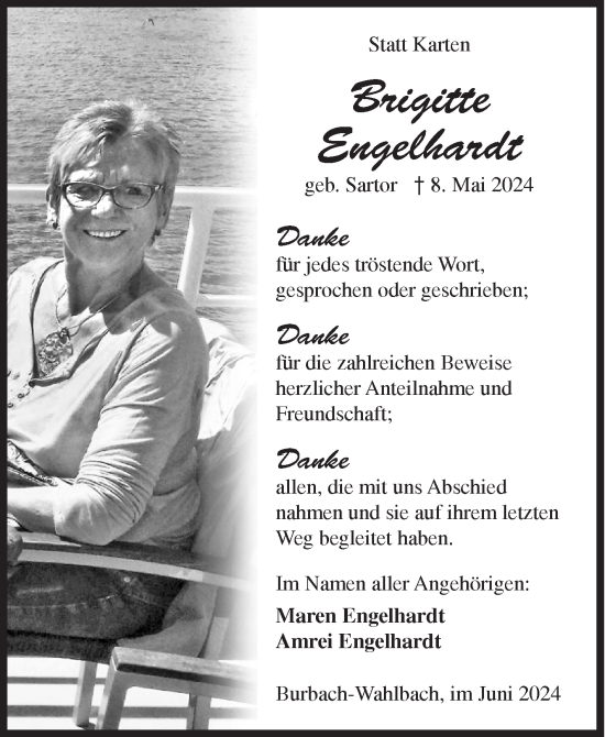 Traueranzeige von Brigitte Engelhardt von Siegener Zeitung