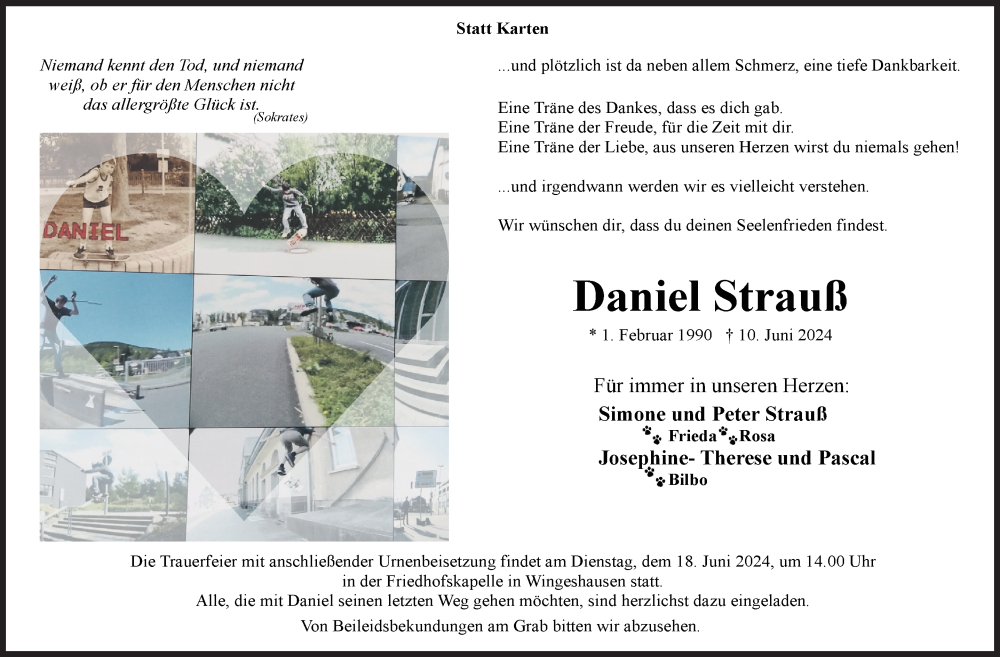  Traueranzeige für Daniel Strauß vom 15.06.2024 aus Siegener Zeitung