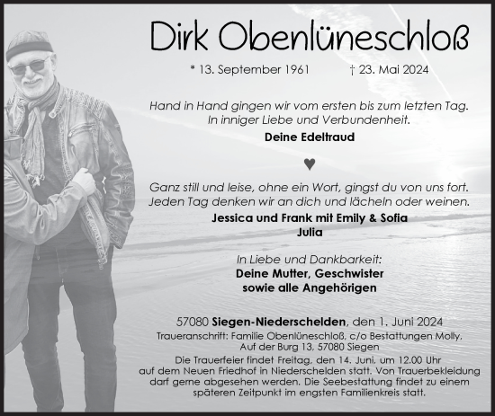 Traueranzeige von Dirk Obenlüneschloß von Siegener Zeitung