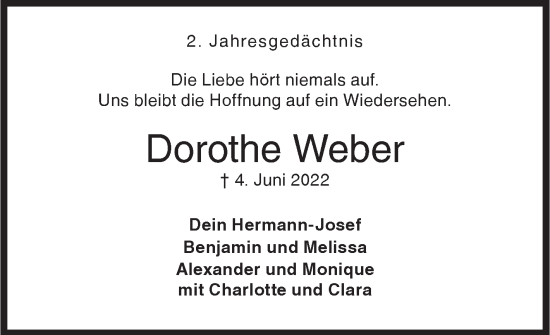 Traueranzeige von Dorothe Weber von Siegener Zeitung