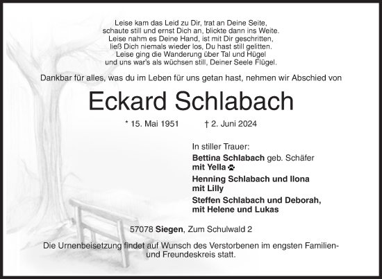 Traueranzeige von Eckard Schlabach von Siegener Zeitung