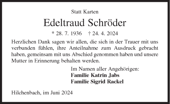 Traueranzeige von Edeltraud Schröder von Siegener Zeitung