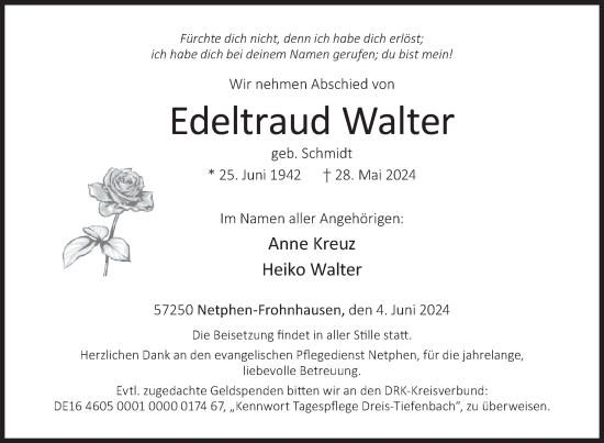 Traueranzeige von Edeltraud Walter von Siegener Zeitung