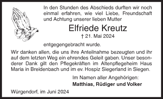Traueranzeige von Elfriede Kreutz von Siegener Zeitung