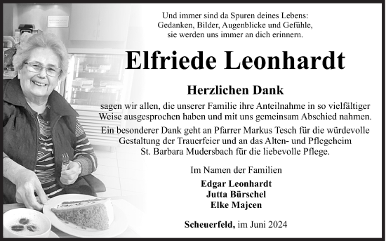 Traueranzeige von Elfriede Leonhardt von Siegener Zeitung