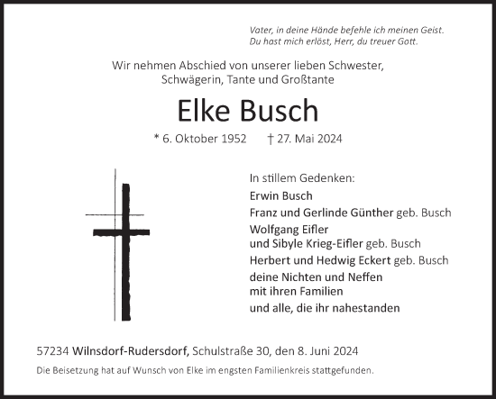 Traueranzeige von Elke Busch von Siegener Zeitung