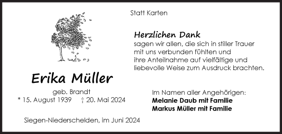 Traueranzeige von Erika Müller von Siegener Zeitung