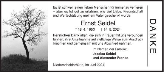 Traueranzeige von Ernst Seidel von Siegener Zeitung
