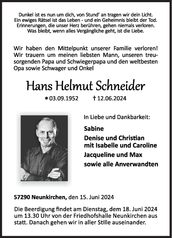 Traueranzeige von Hans Helmut Schneider von Siegener Zeitung