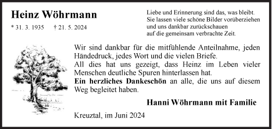 Traueranzeige von Heinz Wöhrmann von Siegener Zeitung