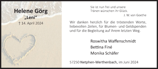 Traueranzeige von Helene Görg von Siegener Zeitung