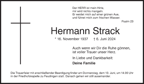 Traueranzeige von Hermann Strack von Siegener Zeitung