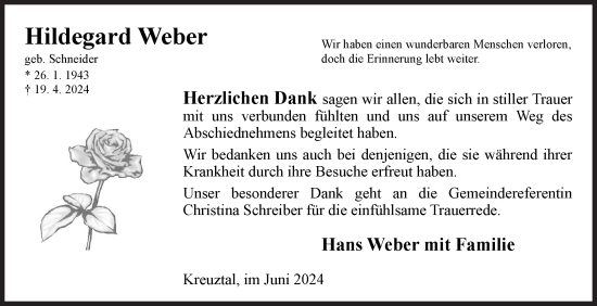 Traueranzeige von Hildegard Weber von Siegener Zeitung
