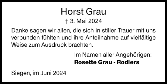 Traueranzeige von Horst Grau von Siegener Zeitung