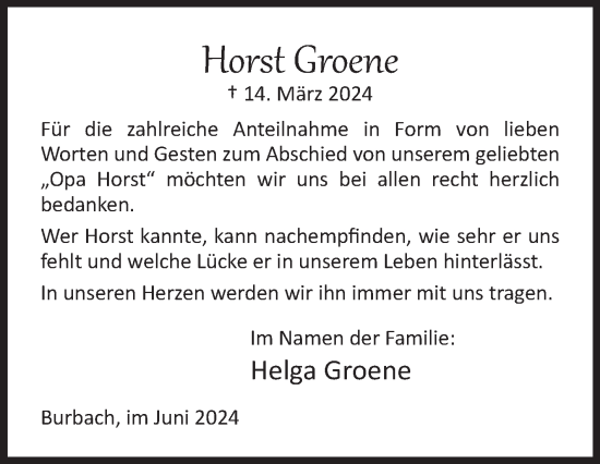 Traueranzeige von Horst Groene von Siegener Zeitung