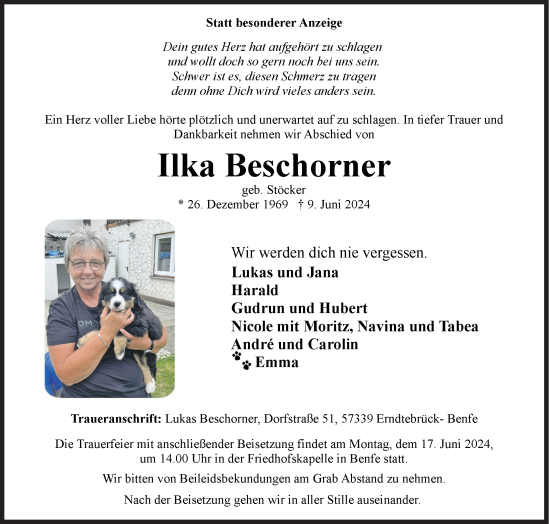 Traueranzeige von Ilka Beschorner von Siegener Zeitung