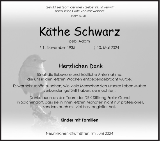 Traueranzeige von Käthe Schwarz von Siegener Zeitung