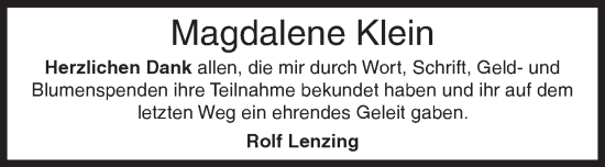 Traueranzeige von Magdalene Klein von Siegener Zeitung