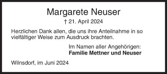 Traueranzeige von Margarete Neuser von Siegener Zeitung