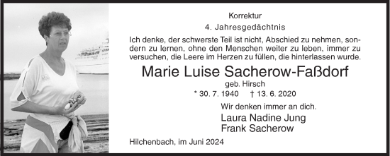 Traueranzeige von Marie Luise Sacherow-Faßdorf von Siegener Zeitung
