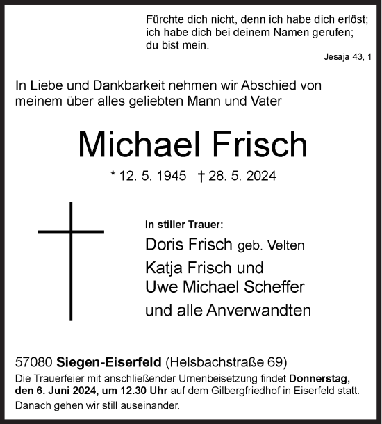 Traueranzeige von Michael Frisch von Siegener Zeitung