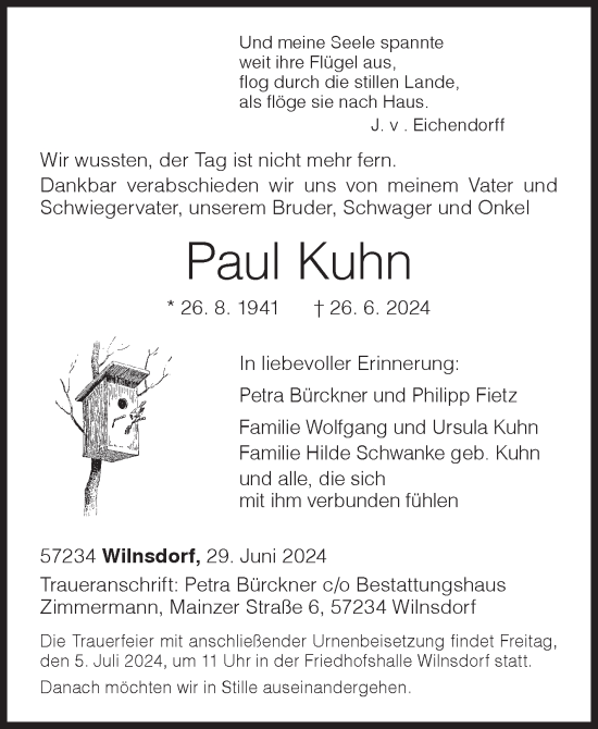 Traueranzeige von Paul Kuhn von Siegener Zeitung