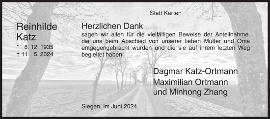 Traueranzeige von Reinhilde Katz von Siegener Zeitung