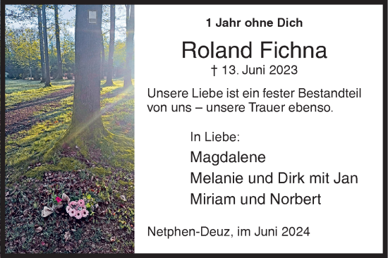 Traueranzeige von Roland Fichna von Siegener Zeitung