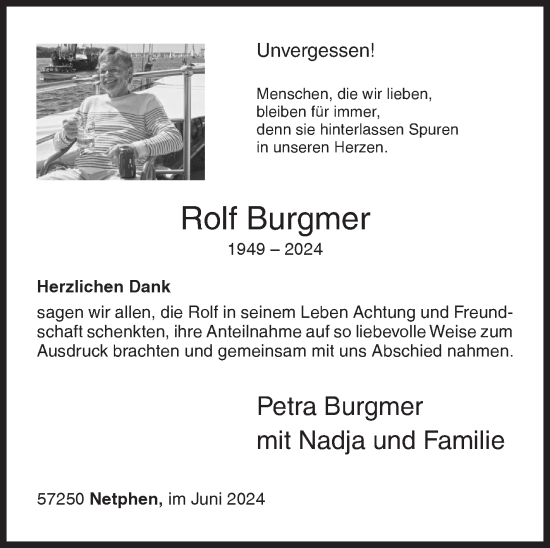 Traueranzeige von Rolf Burgmer von Siegener Zeitung