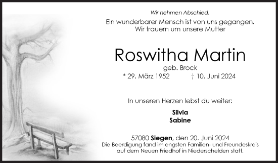 Traueranzeige von Roswitha Martin von Siegener Zeitung