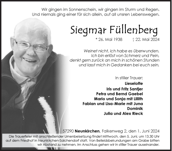 Traueranzeige von Siegmar Füllenberg von Siegener Zeitung