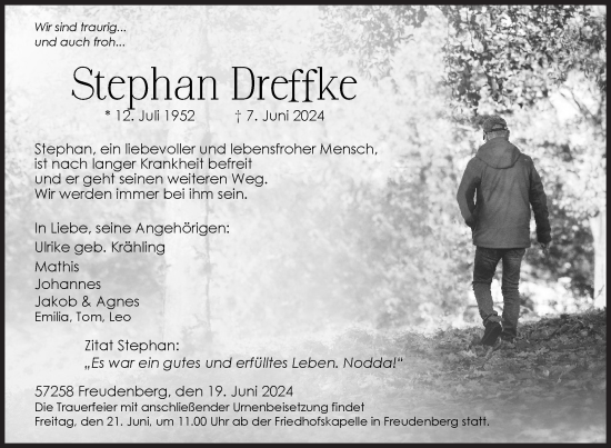 Traueranzeige von Stephan Dreffke von Siegener Zeitung