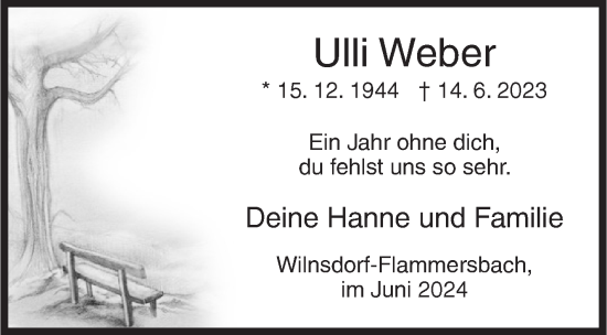 Traueranzeige von Ulli Weber von Siegener Zeitung