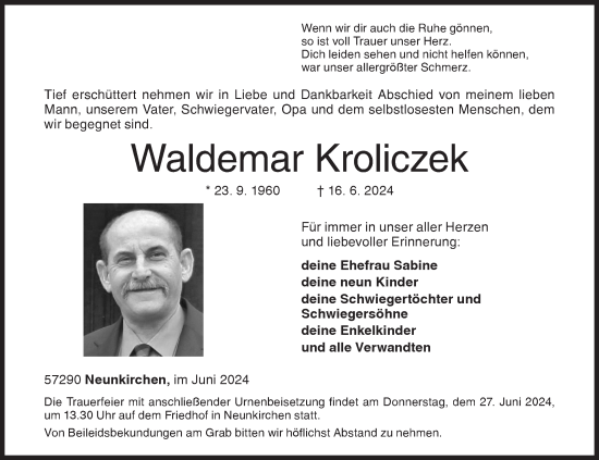 Traueranzeige von Waldemar Kroliczek von Siegener Zeitung