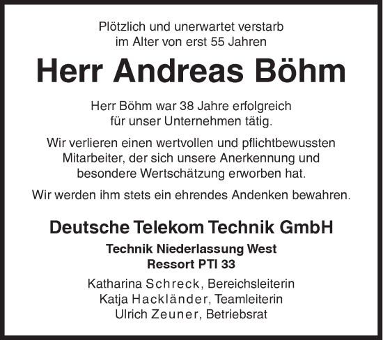 Traueranzeige von Andreas Böhm von Siegener Zeitung
