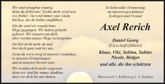 Traueranzeige von Axel Rerich von Siegener Zeitung