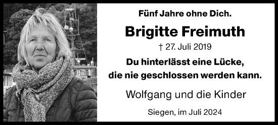 Traueranzeige von Brigitte Freimuth von Siegener Zeitung
