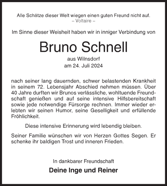 Traueranzeige von Bruno Schnell von Siegener Zeitung