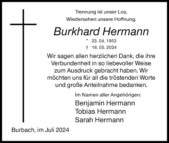 Traueranzeige von Burkhard Hermann von Siegener Zeitung