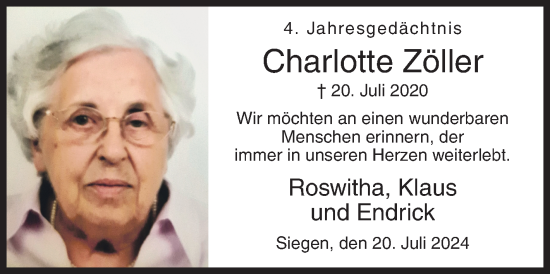 Traueranzeige von Charlotte Zöller von Siegener Zeitung