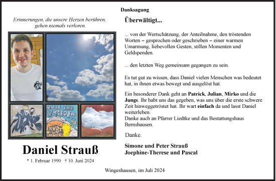 Traueranzeige von Daniel Strauß von Siegener Zeitung