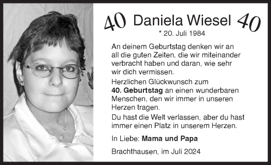 Traueranzeige von Daniela Wiesel von Siegener Zeitung