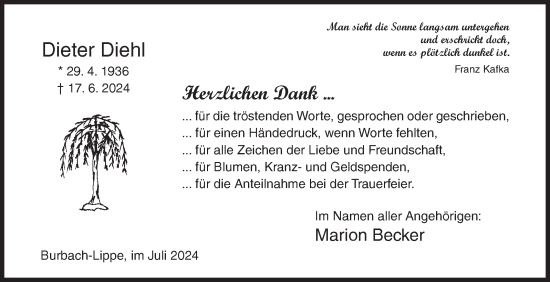 Traueranzeige von Dieter Diehl von Siegener Zeitung